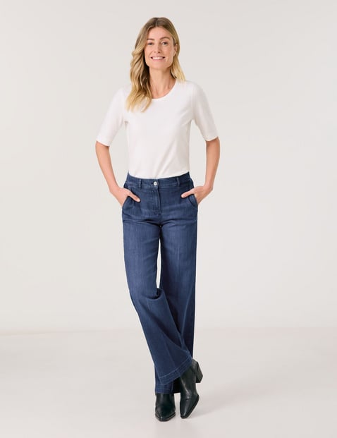 GERRY WEBER Damen Jeans Wide Leg mit Stretchkomfort Baumwolle Mittlere Leibhöhe Blau von Gerry Weber