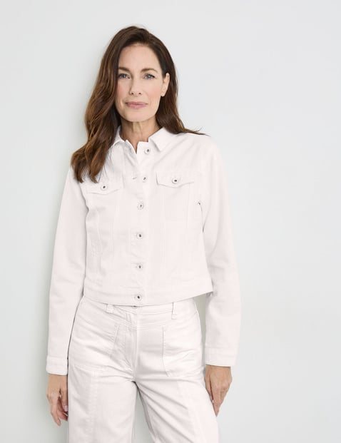 GERRY WEBER Damen Jeansjacke aus Baumwolle 52cm Langarm Hemdkragen Durchgehende Knopfleiste Weiss von Gerry Weber