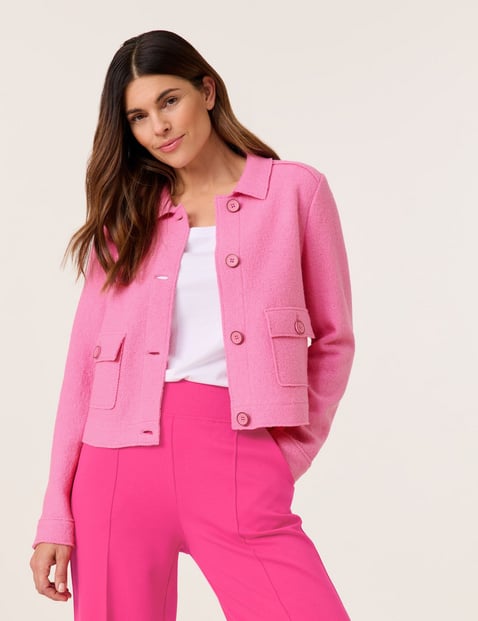 GERRY WEBER Damen Kastige Blazerjacke aus Wolle 52cm Langarm Mit Kragen, Pink von Gerry Weber