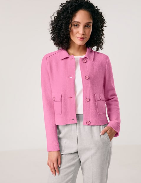 GERRY WEBER Damen Kastige Blazerjacke aus Wolle 52 cm Mit Kragen Langarm unifarben Pink von Gerry Weber