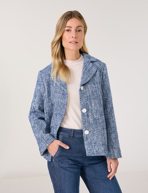 GERRY WEBER Damen Kastige Blazerjacke mit Kellerfalte 64 cm Revers Langarm gemustert Blau von Gerry Weber