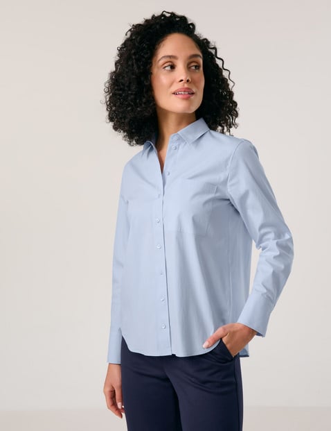 GERRY WEBER Damen Klassische Hemdbluse mit Stretchkomfort 70cm Langarm Hemdkragen Baumwolle, Blau von Gerry Weber