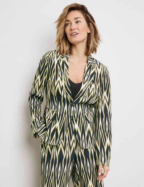 GERRY WEBER Damen Klassischer Blazer mit Ikat Print 62cm Langarm Revers Viskose Schwarz gemustert von Gerry Weber