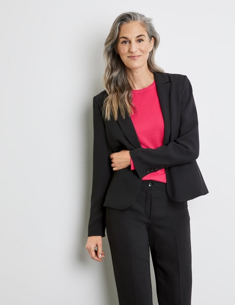 GERRY WEBER Damen Klassischer Blazer mit Reverskragen 60cm Langarm Schwarz von Gerry Weber