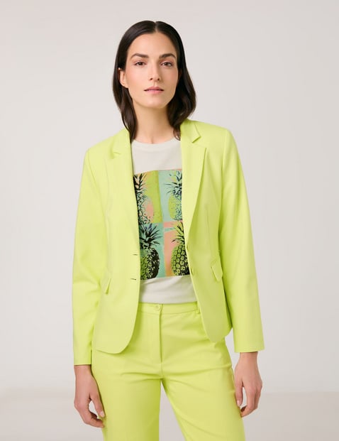 GERRY WEBER Damen Klassischer Blazer mit Stretchkomfort Baumwolle 60 cm Revers Langarm unifarben Grün von Gerry Weber