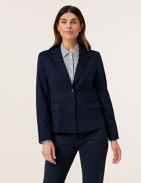 GERRY WEBER Damen Klassischer Blazer mit Stretchkomfort 60cm Langarm Revers, Blau von Gerry Weber