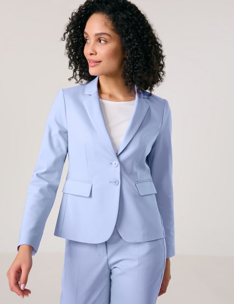 GERRY WEBER Damen Klassischer Blazer mit Stretchkomfort Baumwolle 60 cm Revers Langarm unifarben Blau von Gerry Weber