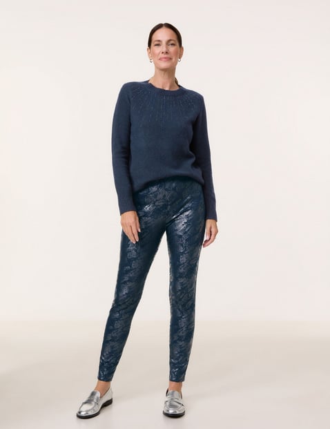 GERRY WEBER Damen Schlupfhose SAN꞉YA SKINNY FIT mit Metallic-Animal-Print Mittlere Leibhöhe Blau von Gerry Weber