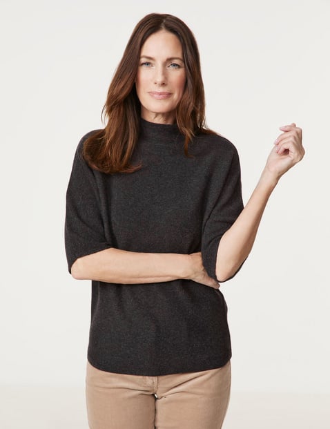 GERRY WEBER Damen Kurzarmpullover mit Kaschmiranteil 3/4 Arm Turtleneck Wolle Grau von Gerry Weber