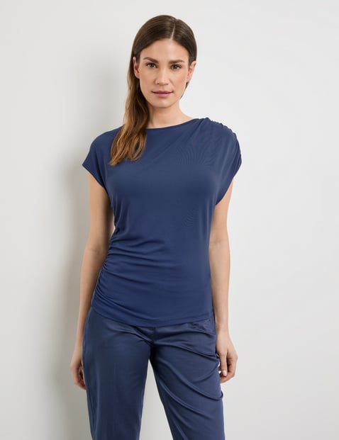 GERRY WEBER Damen Kurzarmshirt mit Raffung 58cm Rundhals Blau von Gerry Weber