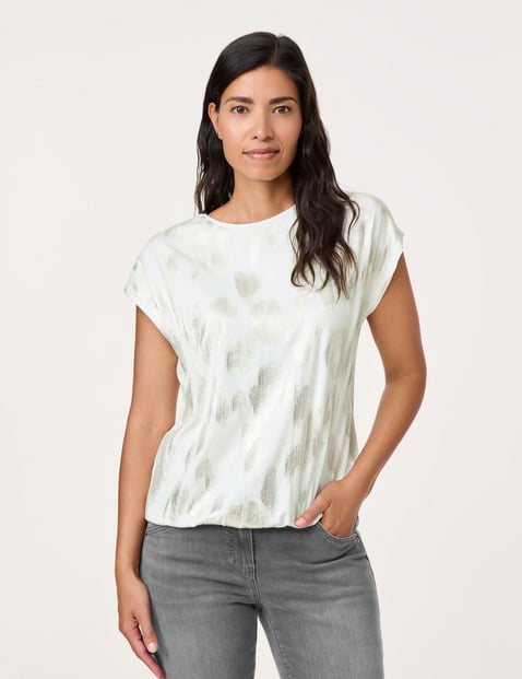 GERRY WEBER Damen Kurzarmshirt mit schimmerndem Print 62cm Rundhals Modal Weiss von Gerry Weber