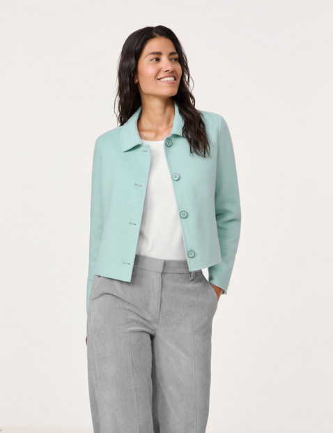 GERRY WEBER Damen Kurze Blazerjacke mit Wollanteil 54cm Langarm Hemdkragen Durchgehende Knopfleiste Grün von Gerry Weber