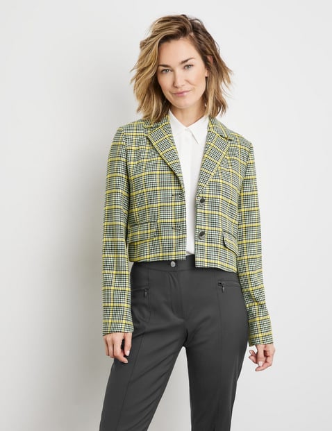 GERRY WEBER Damen Kurzer Blazer mit Karomuster 48 cm Revers Langarm kariert Grün von Gerry Weber