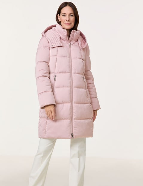 GERRY WEBER Damen Kurzer Steppmantel mit abnhembarer Kapuze 90cm Langarm Stehkragen 2-Wege-Reißverschluss Pink von Gerry Weber