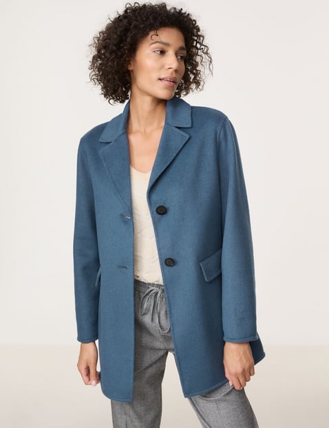 GERRY WEBER Damen Kurzmantel mit Wollanteil 78cm Langarm Revers Knopfverschluss Blau von Gerry Weber