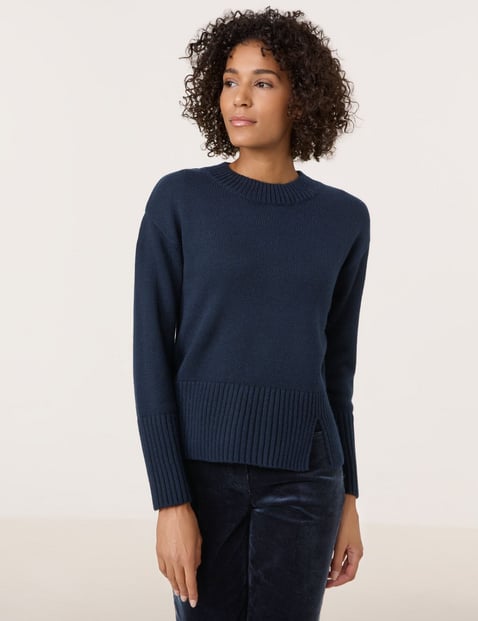 GERRY WEBER Damen Kuscheliger Strickpullover mit Saumschlitz Breite Rippenbündchen|Langarm Polyamid, Blau von Gerry Weber