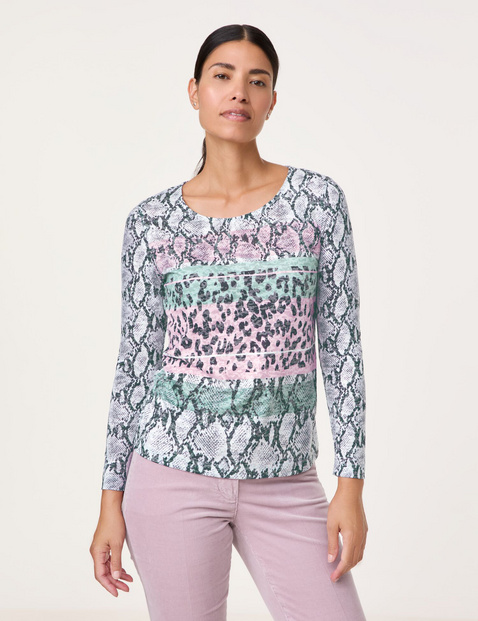 GERRY WEBER Damen Lanagrmshirt in Ausbrenner-Qualität 64cm Langarm Rundhals, Mehrfarbig Animal-Print von Gerry Weber