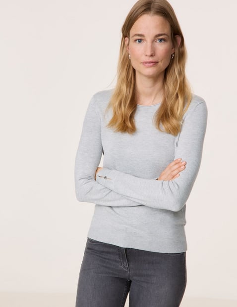 GERRY WEBER Damen Langarmpullover aus nachhaltigem Feinstrick Rundhals Viskose Grau von Gerry Weber