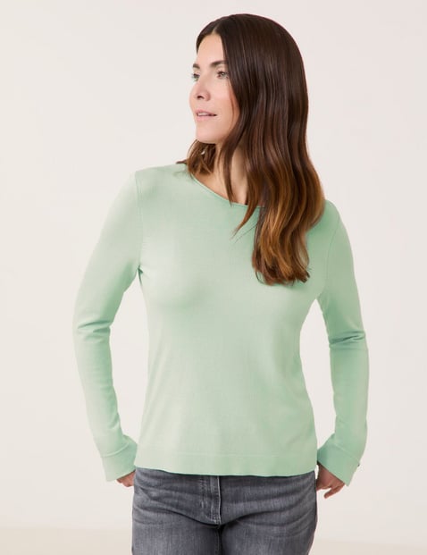 GERRY WEBER Damen Langarmpullover aus nachhaltigem Feinstrick Rundhals Viskose Grün von Gerry Weber