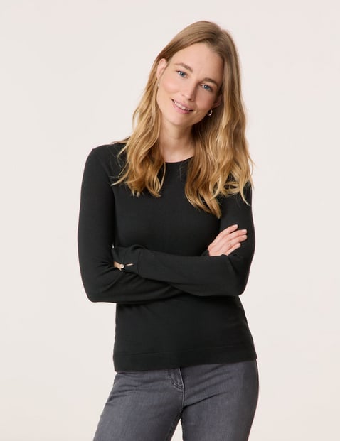 GERRY WEBER Damen Langarmpullover aus nachhaltigem Feinstrick Rundhals Viskose Schwarz von Gerry Weber