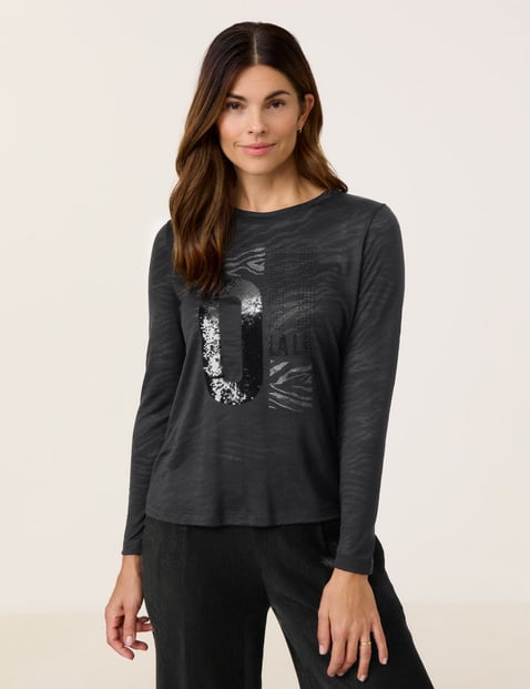 GERRY WEBER Damen Langarmshirt in Ausbrenner-Qualität 62cm Rundhals Schwarz von Gerry Weber