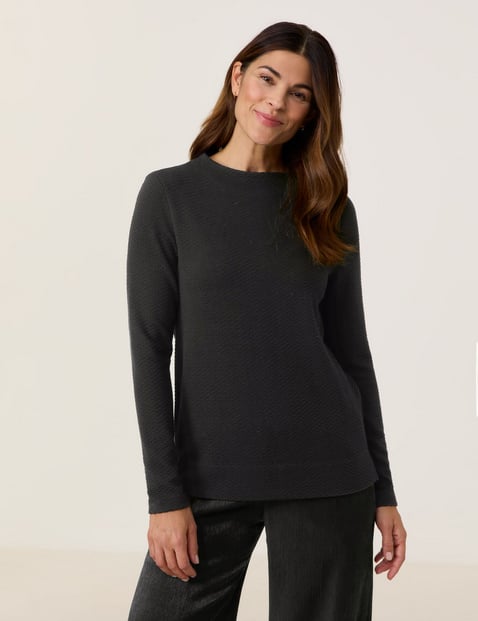 GERRY WEBER Damen Langarmshirt in Strukturoptik 62cm Rundhals Viskose Schwarz von Gerry Weber