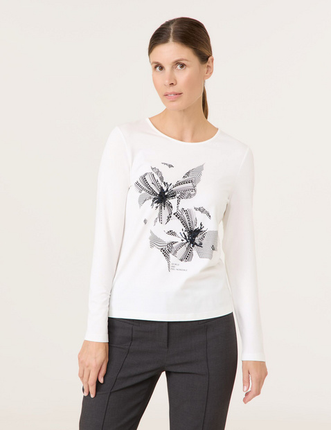 GERRY WEBER Damen Langarmshirt mit Frontprint 62cm Rundhals Modal Weiss von Gerry Weber