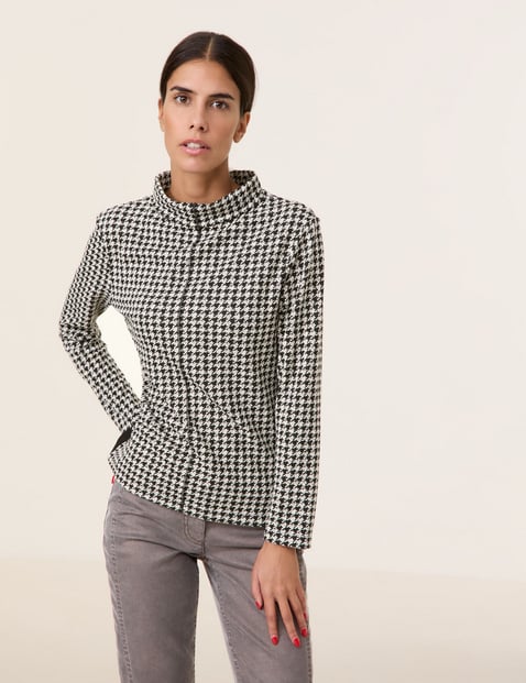 GERRY WEBER Damen Langarmshirt mit Hahnentrittmuster Stehkragen Mehrfarbig gemustert von Gerry Weber