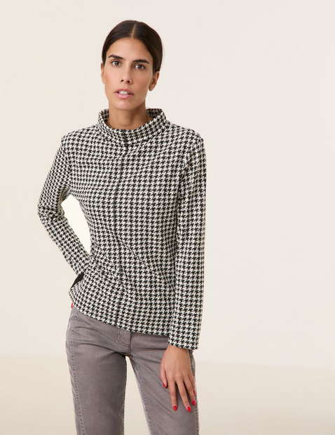 GERRY WEBER Damen Langarmshirt mit Hahnentrittmuster Stehkragen Mehrfarbig gemustert von Gerry Weber