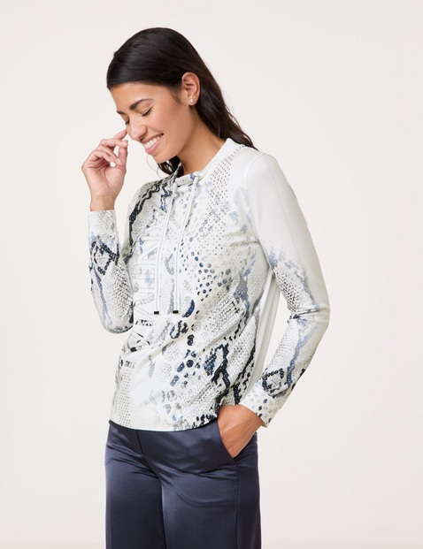 GERRY WEBER Damen Langarmshirt mit abstraktem Animal-Print 62cm Rundhals Viskose Weiss von Gerry Weber