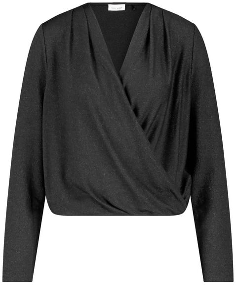 GERRY WEBER Damen Langarmshirt mit Wickeleffekt 53cm Wickelausschnitt Viskose Schwarz von Gerry Weber