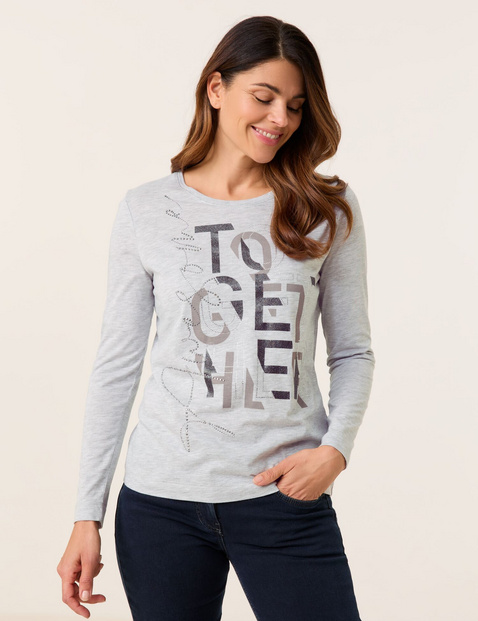 GERRY WEBER Damen Langarmshirt mit Wording 64cm Rundhals Baumwolle, Grau von Gerry Weber