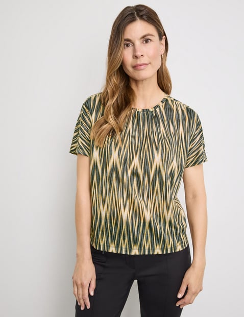 GERRY WEBER Damen Legeres Shirt mit Ikat Print 60 cm Rundhals Kurzarm gemustert Mehrfarbig von Gerry Weber