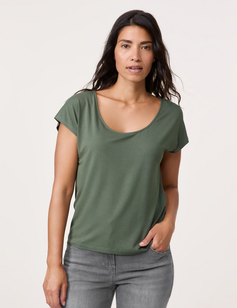 GERRY WEBER Damen Figurumspielendes T-Shirt mit rundem Ausschnitt 60cm Kurzarm Rundhals Viskose Grün von Gerry Weber