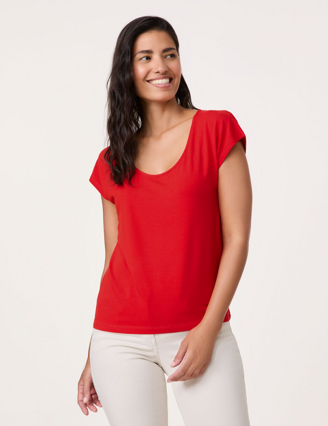 GERRY WEBER Damen Figurumspielendes T-Shirt mit rundem Ausschnitt 60cm Kurzarm Rundhals Viskose, Rot von Gerry Weber