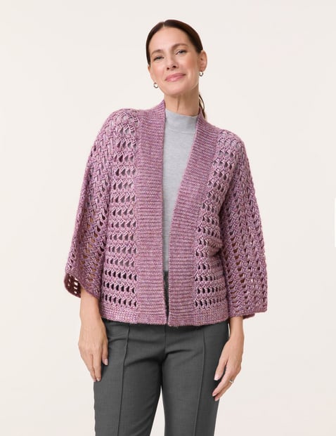 GERRY WEBER Damen Lockerer Cardigan in Lochstrick 3/4 Arm|Weiter Arm|Überschnittene Schultern, Lila von Gerry Weber