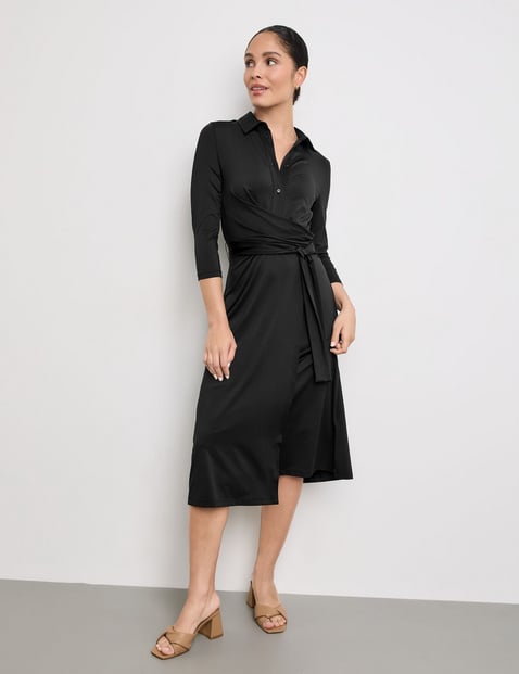 GERRY WEBER Damen Elegantes Kleid mit Wickeleffekt Langarm Hemdkragen Schwarz von Gerry Weber