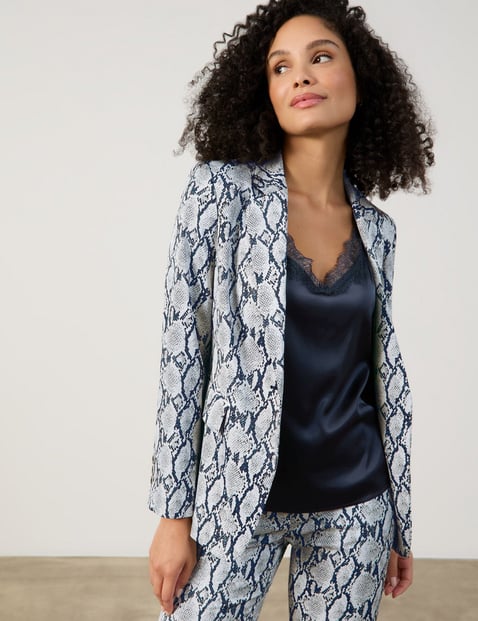 GERRY WEBER Damen Modischer Blazer mit Schlangendessin 68 cm Revers Langarm gemustert Blau von Gerry Weber