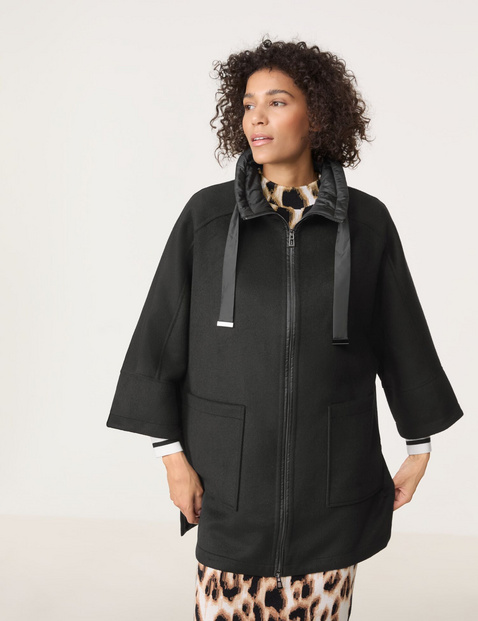 GERRY WEBER Damen Modisches Cape mit Reißverschluss 82cm Langarm Stehkragen 2-Wege-Reißverschluss Schwarz von Gerry Weber