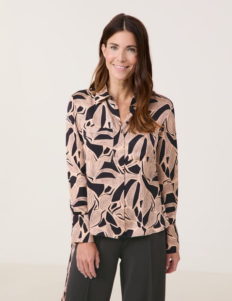 GERRY WEBER Damen Nachhaltige Bluse mit Allover-Muster Viskose 66 cm Hemdkragen Langarm gemustert Mehrfarbig von Gerry Weber