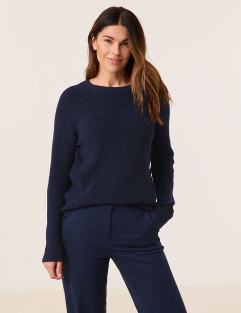 GERRY WEBER Damen Nachhaltiger Strickpullover Langarm|Raglanarm Baumwolle, Blau von Gerry Weber