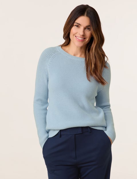 GERRY WEBER Damen Nachhaltiger Strickpullover Langarm|Raglanarm Baumwolle, Blau von Gerry Weber