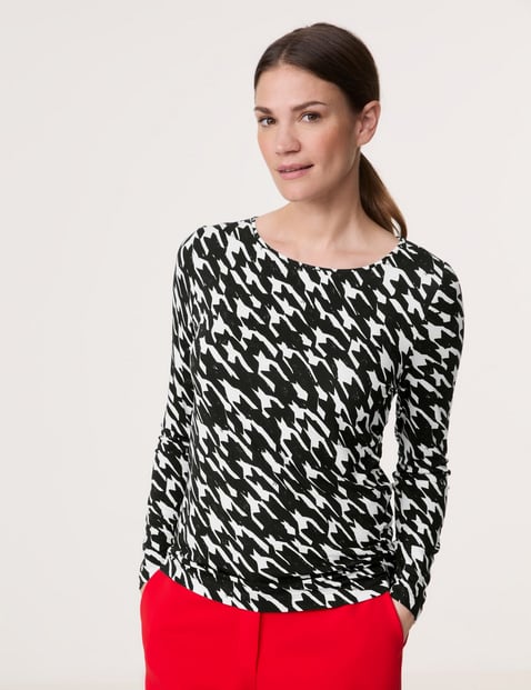 GERRY WEBER Damen Nachhaltiges Langarmshirt 62cm Rundhals Viskose Schwarz gemustert von Gerry Weber