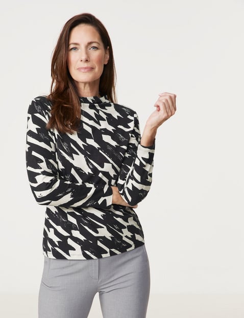 GERRY WEBER Damen Nachhaltiges Langarmshirt mit Turtleneck 62cm Modal Schwarz gemustert von Gerry Weber