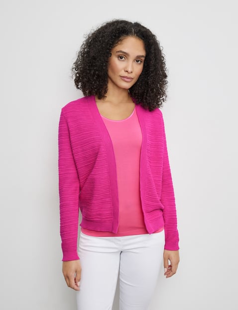 GERRY WEBER Damen Offene Strickjacke aus Baumwoll-Leinen Langarm Baumwolle, Pink von Gerry Weber