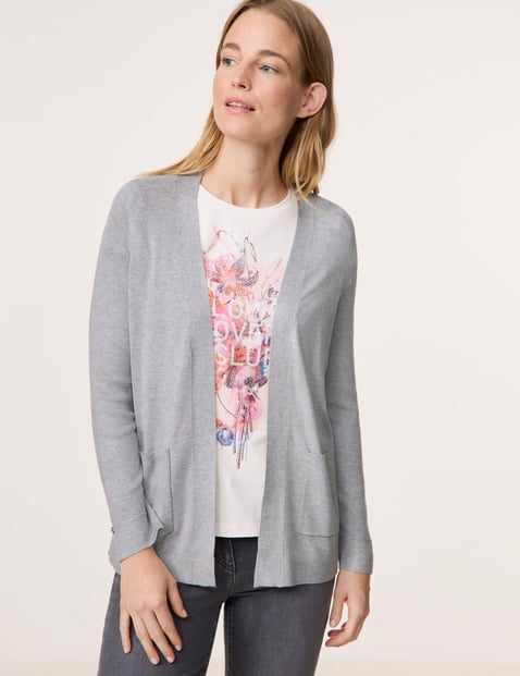 GERRY WEBER Damen Offener Cardigan aus Feinstrick Raglanarm|Langarm|Breite Rippenbündchen|Mit Schlitz Viskose, Grau von Gerry Weber