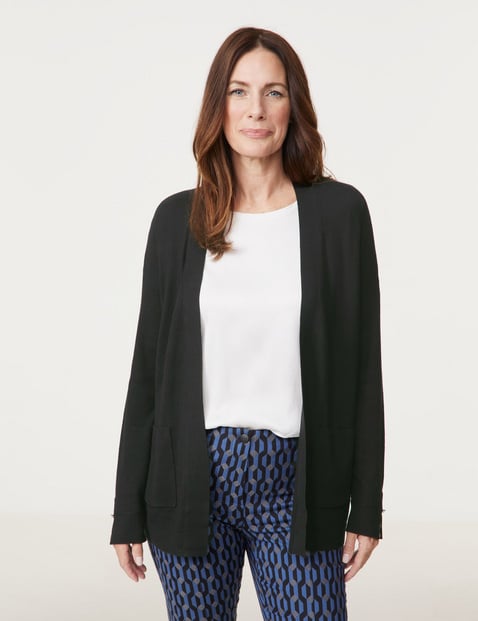 GERRY WEBER Damen Offener Cardigan aus Feinstrick 68cm Langarm Ohne Kragen Viskose Schwarz von Gerry Weber