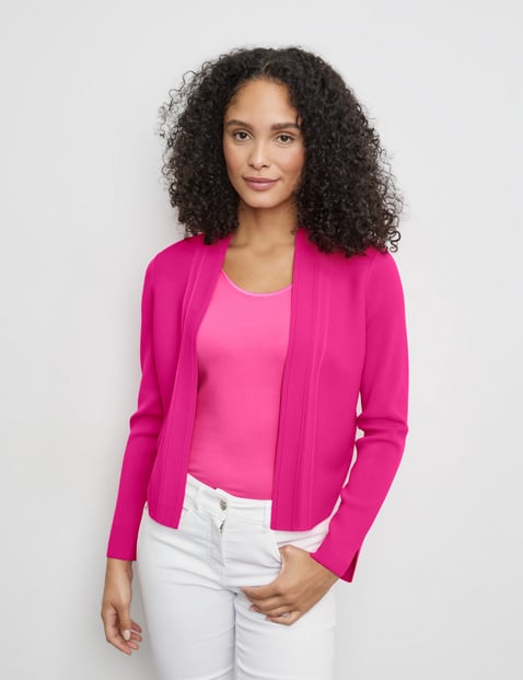 GERRY WEBER Damen Offener Cardigan aus feinem Rippstrick 50cm Langarm Ohne Kragen Viskose Pink von Gerry Weber