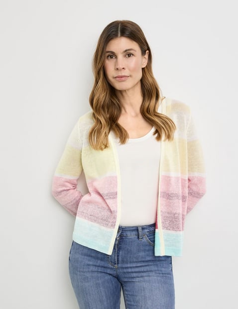 GERRY WEBER Damen Offener Cardigan mit Colourblocking Langarm|Breite Rippenbündchen Leinen, Mehrfarbig von Gerry Weber