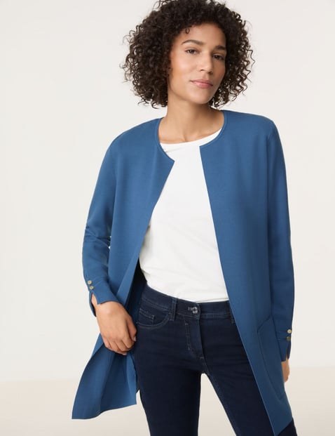 GERRY WEBER Damen Offener Longcardigan 78cm Langarm Rundhals Viskose Blau von Gerry Weber